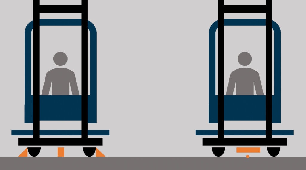 Hochregal-Gabelstapler mit Führungsschienen Transportleitsystem für SAP - Induktive Führungsschienen