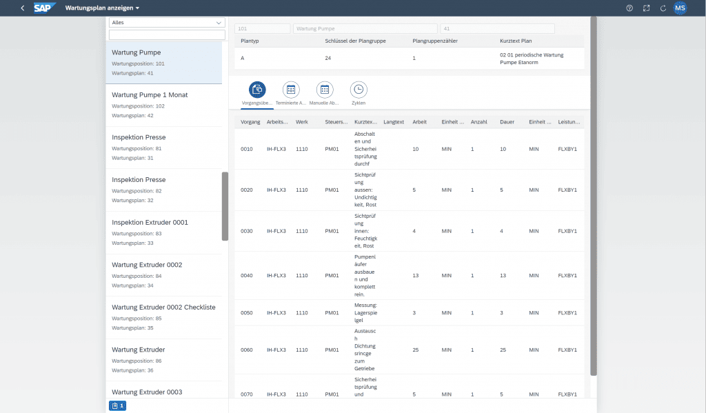 SAP Wartungsplan anzeigen